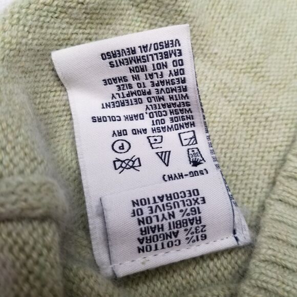 Y2K Tommy Hilfiger Nordic Fair Isle V Neck Sweater Green Pink Small Angora - Picture 6 of 10